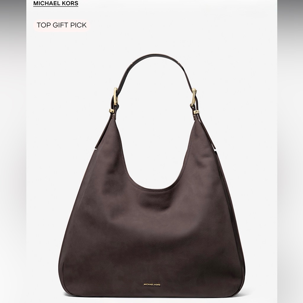 Michael Kors Chocolate Nolita Large Nubuck Hobo Shoulder Bag Gold Hardware